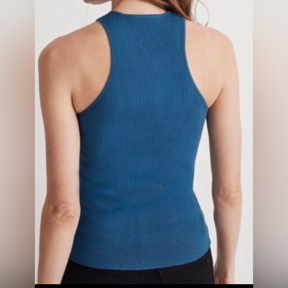 Sleeveless Ribbed High-Neck Tank Top - Blue - Picture 3 of 7